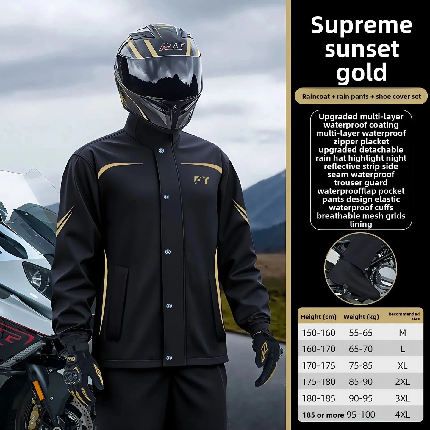 Fashionable Motorcycle Raincoat With Rain Pants Men's split GlowCart