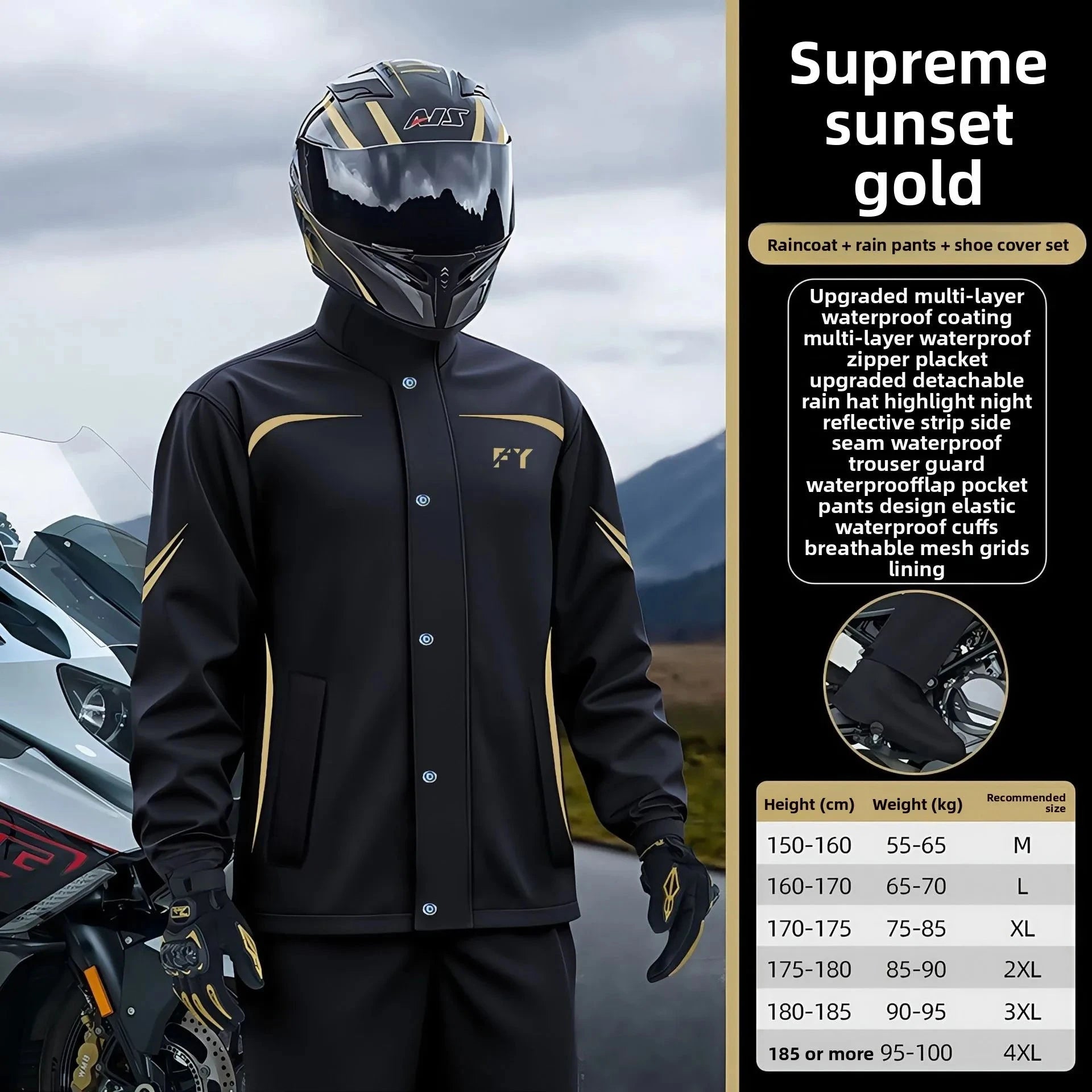 Fashionable Motorcycle Raincoat With Rain Pants Men's split GlowCart