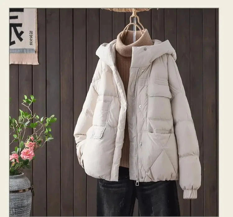 High Class Puffy And Thickened Hooded White Duck Down Down GlowCart