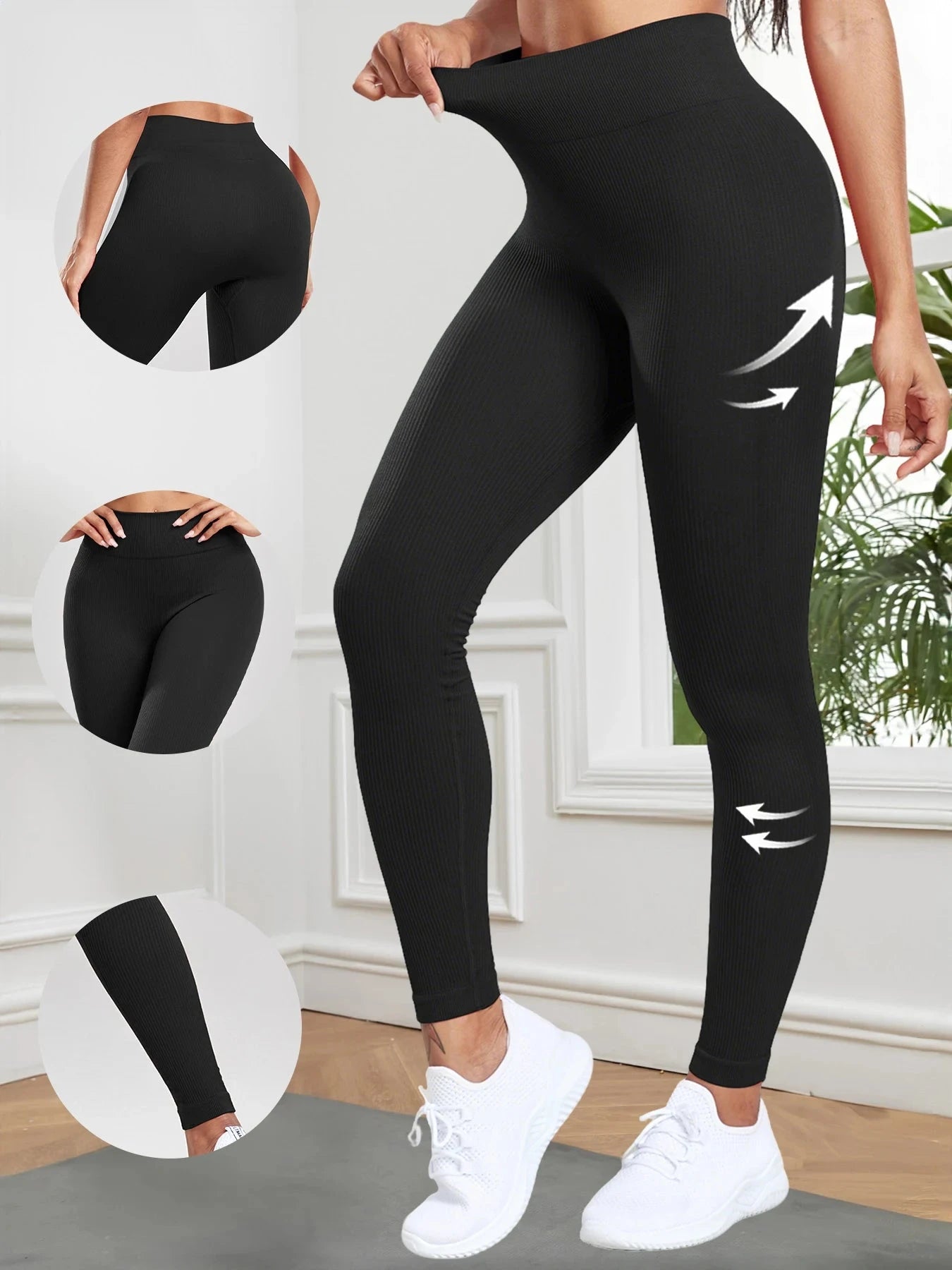 Women Seamless Ribbed Leggings High Waist Butt Lifting GlowCart