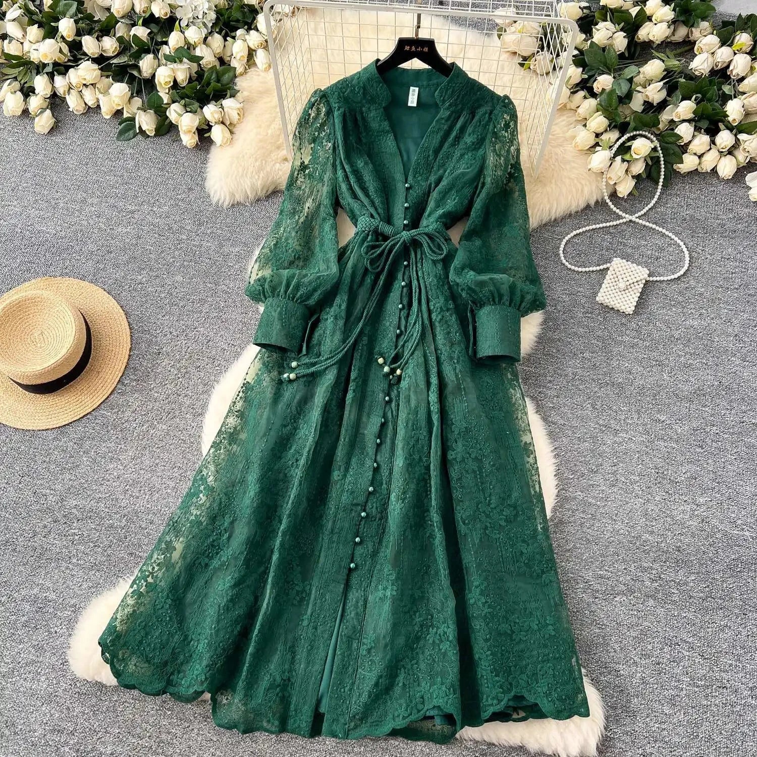 Luxury Embroidery Formal Dresses Women Summer Autumn Lantern GlowCart