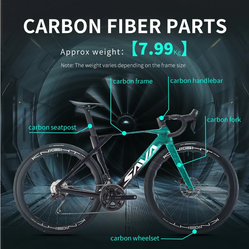 SAVA NEW Blade SLR7 C60 Carbon Fiber Road Bike, 700C Adult DI2 Bike, with SHIMANO 105 Di2 R7170 Components, Full Carbon Racing GlowCart