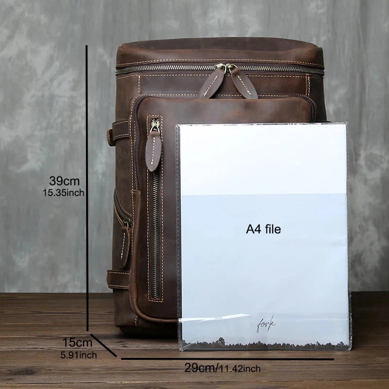 Retro Crazy Horse Leather Vertical Style Backpack Men's Head GlowCart