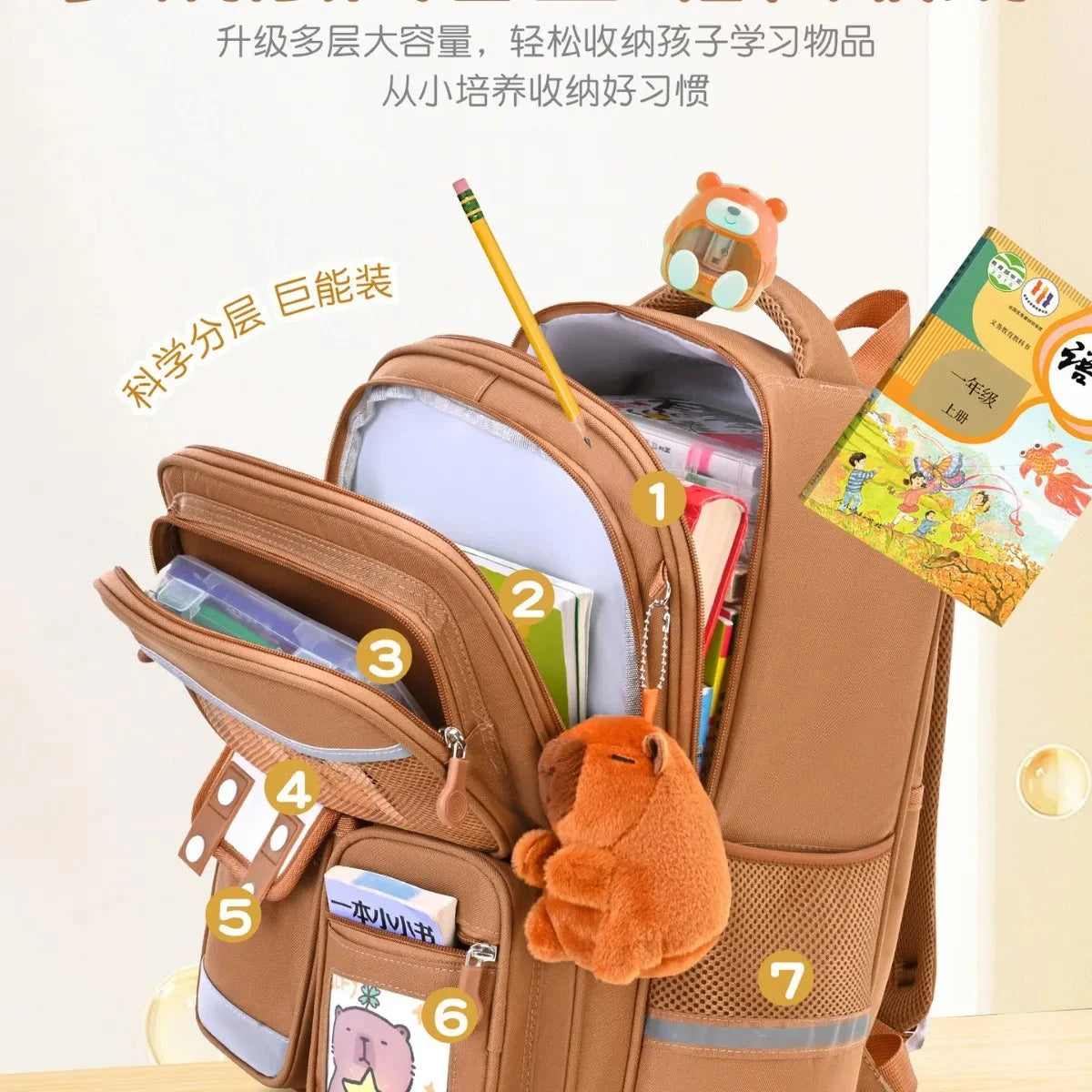 Capybara Children Cartoon School Backpack with Wheels GlowCart
