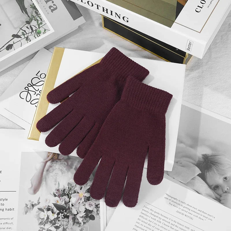 1 Pair Thickened Full-Finger Knitted Solid Color Warm Gloves, Unisex, Suitable for Outdoor Cycling in Autumn and Winter GlowCart