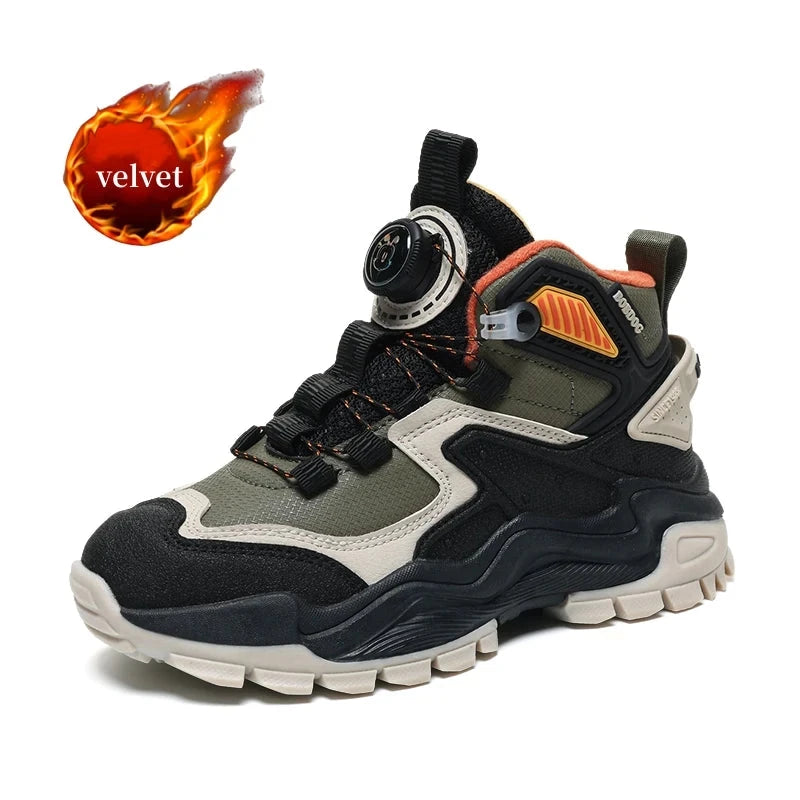 Winter Velvet Children's Snow Boots Fashion Knob High Top Sneakers Kids Outdoor Warm Plush Casual Sports Shoes For Boys Trainers GlowCart