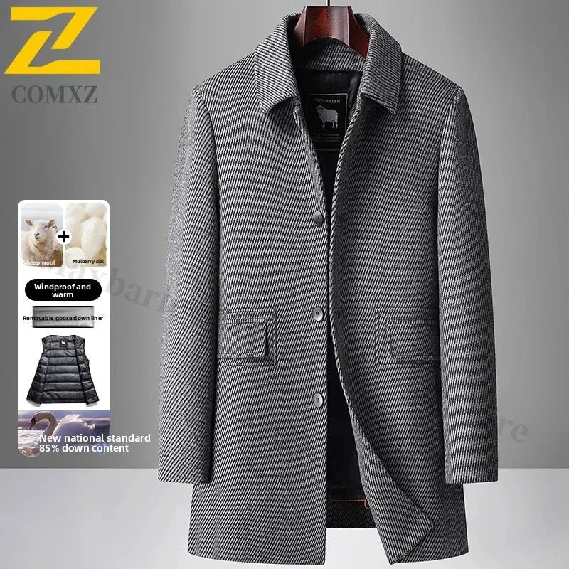COMXZ Men Long Down Jacket Fashion Lapel Outdoor Office GlowCart