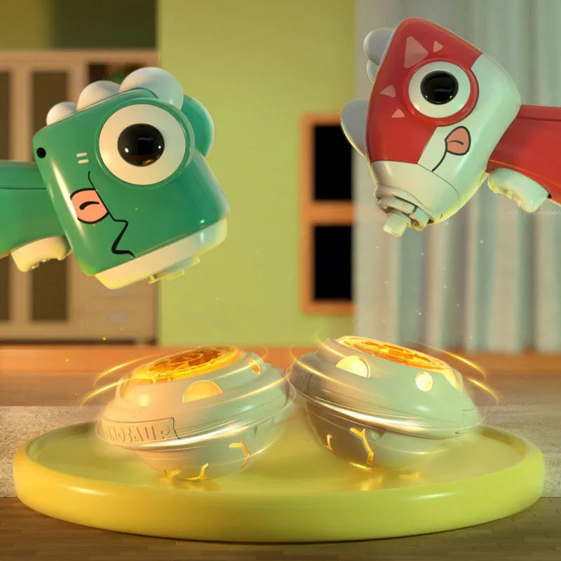 Children Saucer Launcher Pistol Outdoor Spinning Top Dinosaur Gun Toys Flying Disc Bamboo Dragonfly Ejection Luminous Gyroscope GlowCart