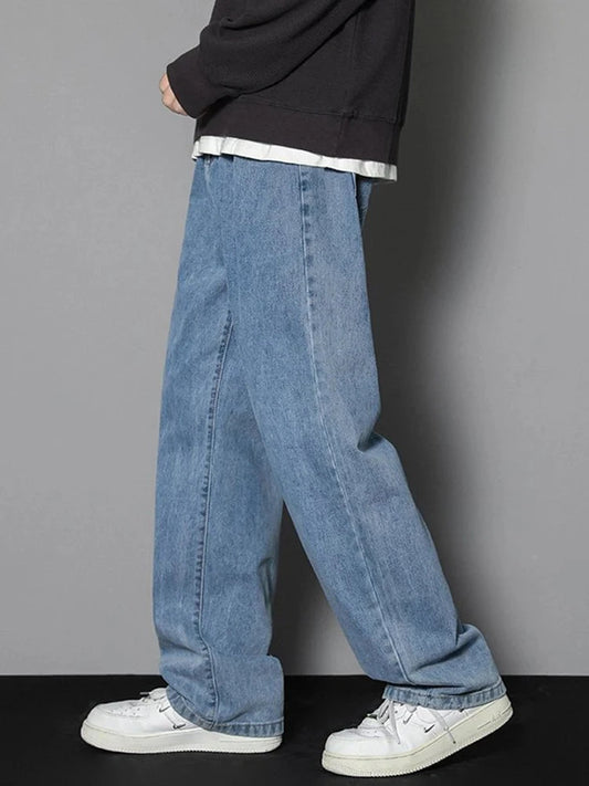 2025 New Korean Men Casual Long Straight Jeans Wide Leg GlowCart