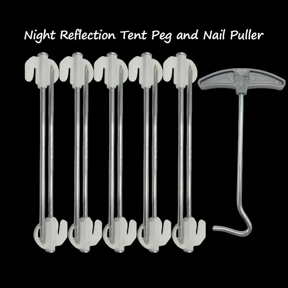 10Pcs 20cm Night Reflection Tent Stakes and 1 Nail Puller GlowCart