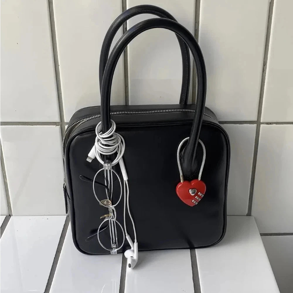 INS Korean Red Heart Lock Keychain Bag Charms Y2k Emo GlowCart