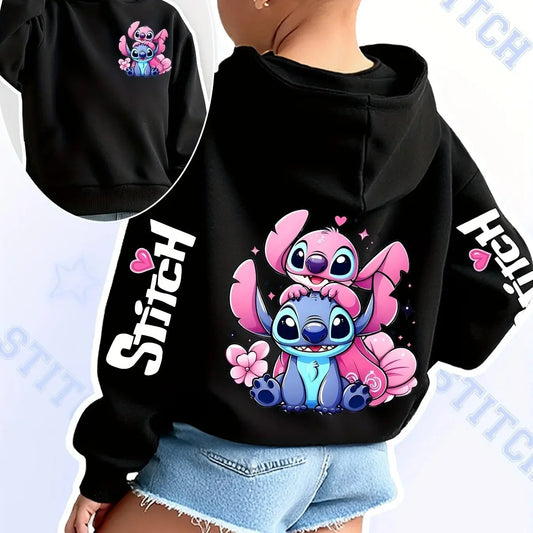 2025 Disney Hoodies Fashion Stitch Angel Monster Pocket Sweatshirt Pullover Cute Hoodies Girls Kids Sweatshirt Cartoon Tops Y2k GlowCart