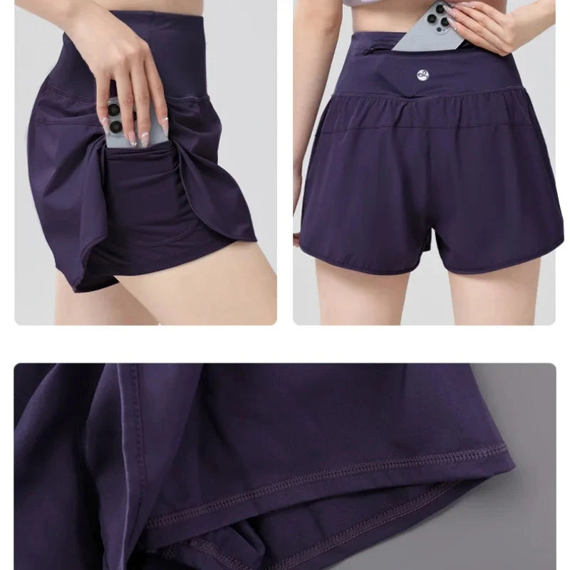 DRUR Women Yoga Shorts High Waist Double Layer Running Gym Shorts With Pocket Summer Sportswear Fitness Clothes Jogger Short New GlowCart