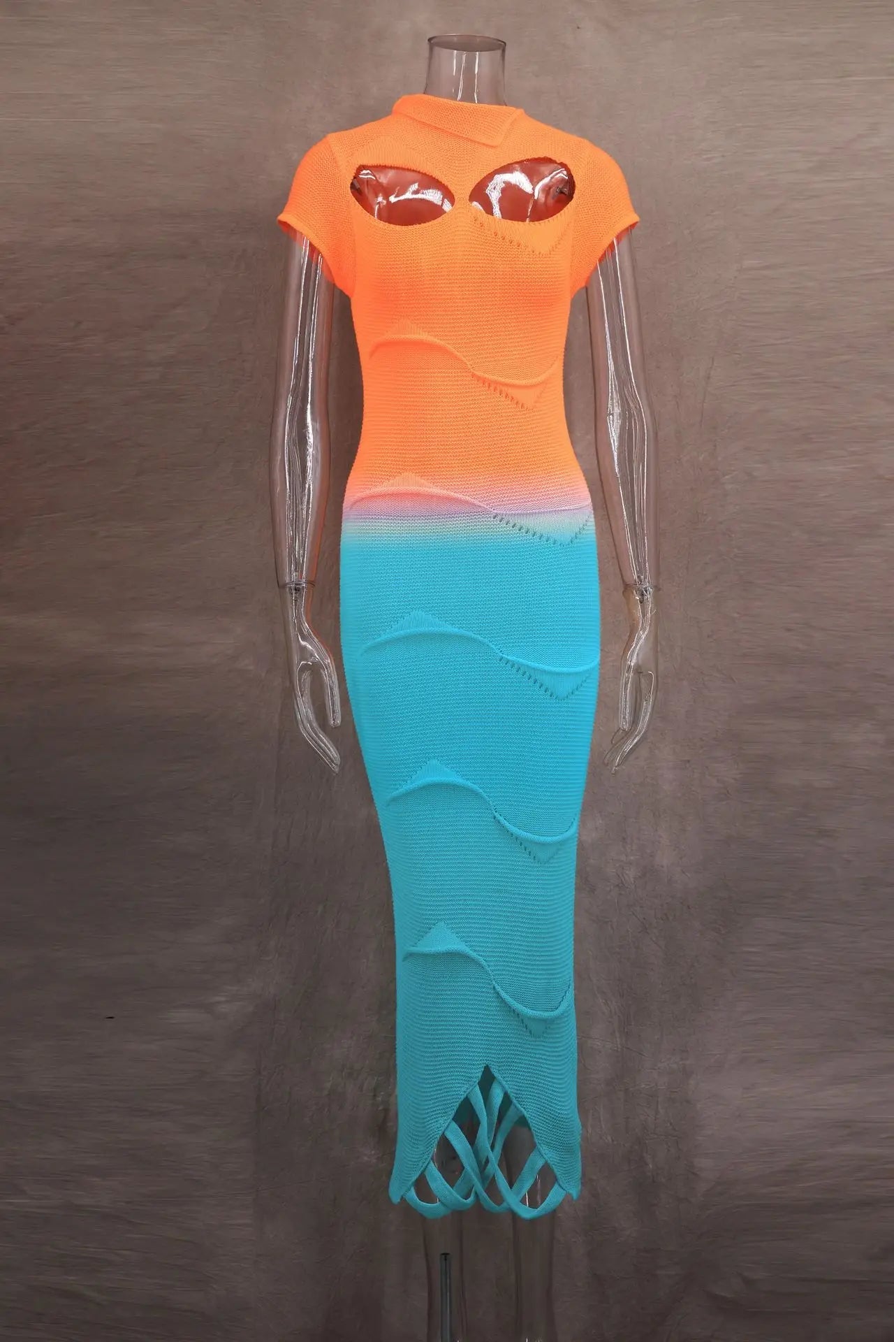 VEITCHE Fashion O-Neck Knitted Sweater Women Dress Pullover Sexy Gradient color Long dress 2025 New Spring Summer Maxi Dresses GlowCart