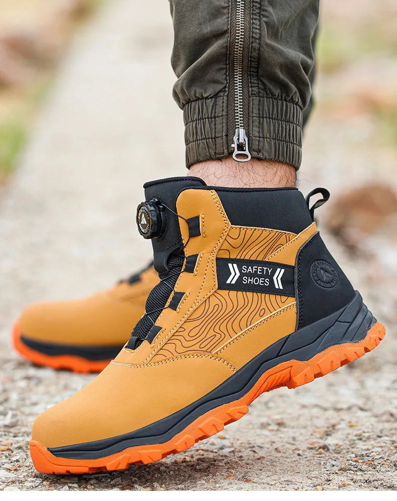 High-top men's all-season universal steel head anti-smash anti-puncture rotating buckle non-slip wear-resistant safety shoes GlowCart