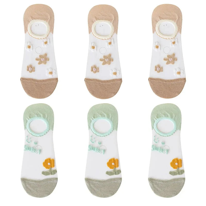 6Pairs Cute Small Flower Sheer Women's Socks Soft & GlowCart