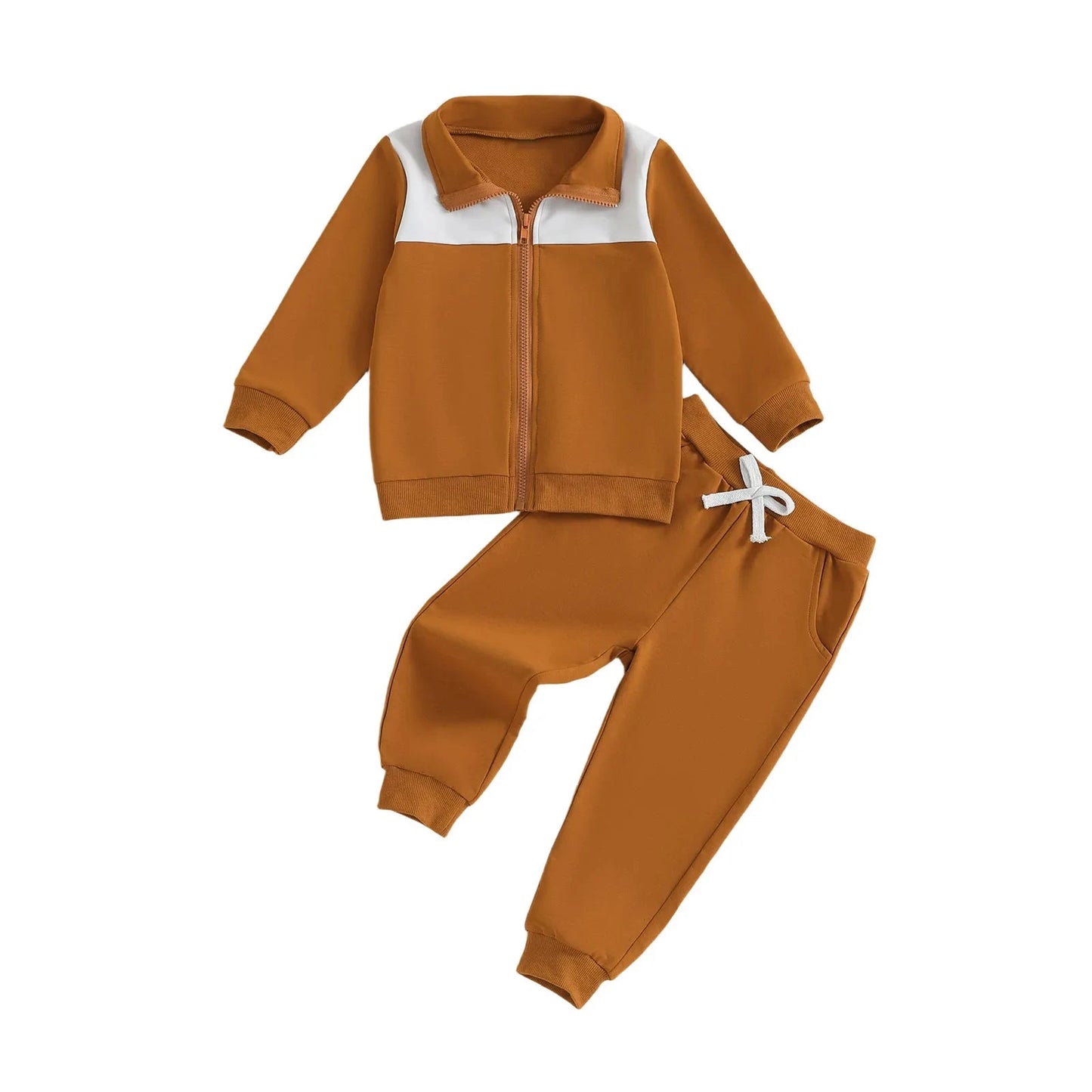Toddler Boy Fall Outfits Contrast Color Long Sleeve Zip Up Jacket Elastic Waist Solid Pants 2 Pcs Set GlowCart
