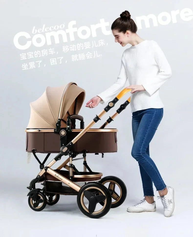Baby stroller 3 in 1 with car seat 530D baby carriage removed sleeping basket two-way travel stroller High quality Belecoo GlowCart