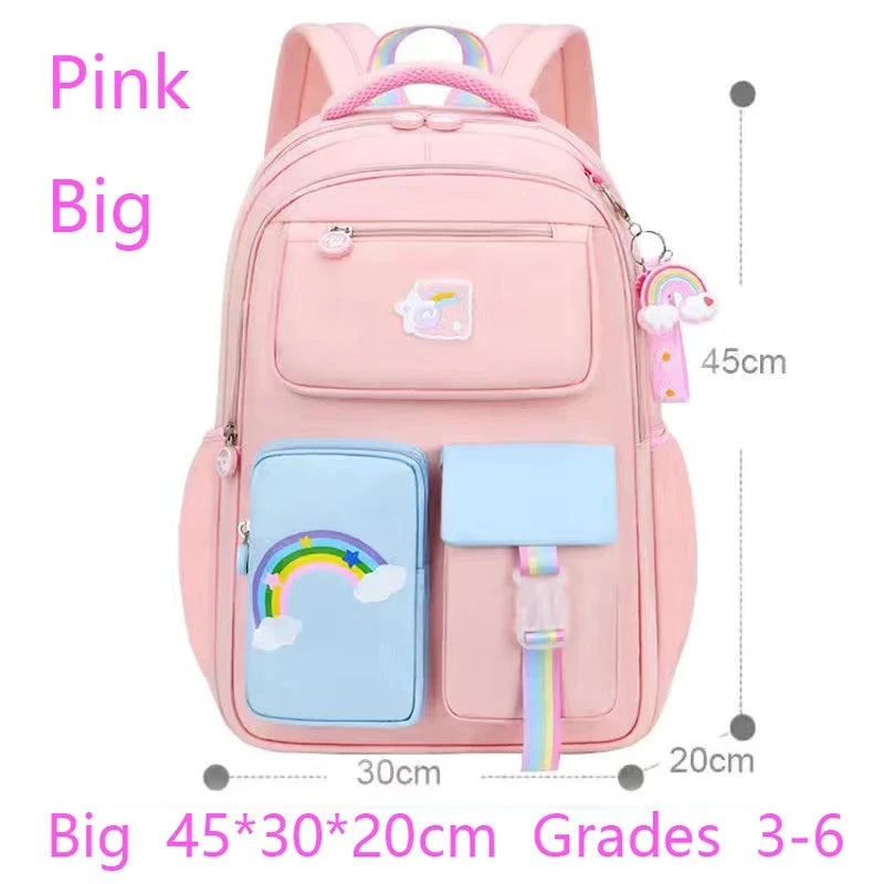 Primary High Class Backpack for Girls Macaron Color Blocking Kid Backpack Rainbow Zipper Large Capacity Teen Girl School Bag GlowCart