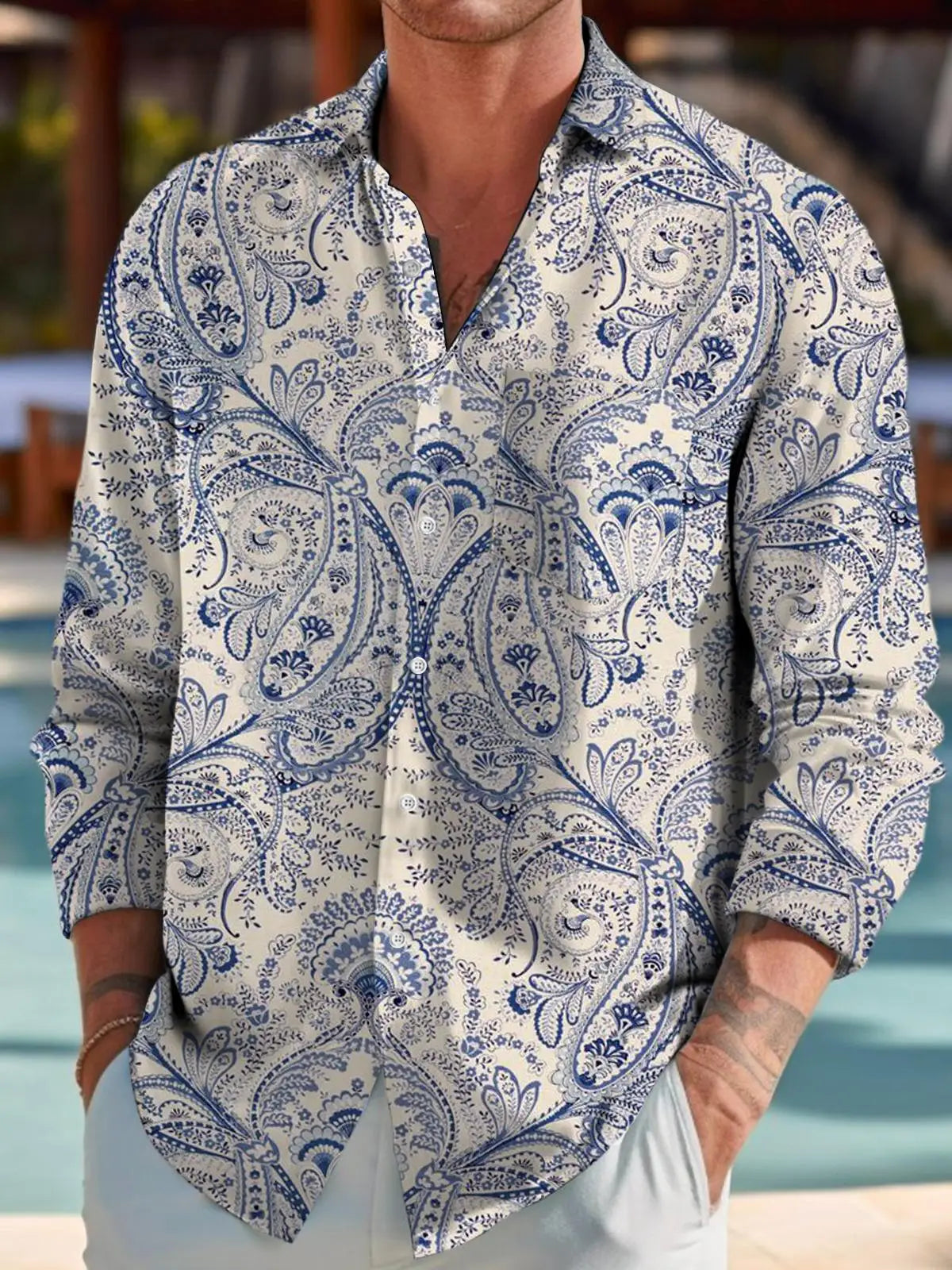 Men's shirts, button down shirts, casual shirts, spring and summer, printed long sleeves, daily, fashionable, comfortable GlowCart