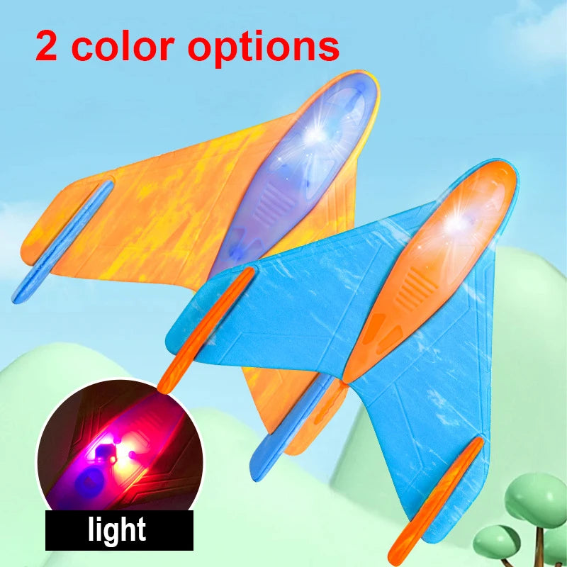 Foam Aircraft Light Flying Disc Toy Kid's Catapult EVA Boomerang Outdoor Game Flying Glider Slingshot Foam Plane Toys Safety GlowCart