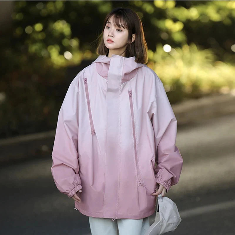 Gradient Color Windbreaker Jacket Women Spring Autumn Sporty GlowCart