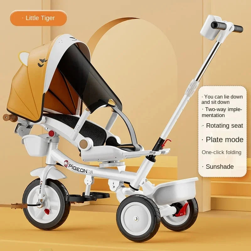 Bidirectional Baby Stroller Walking Baby Tricycle Bicycle 1-3-6 Year Old Child Stroller Baby Swivel Seat Music Lighting GlowCart