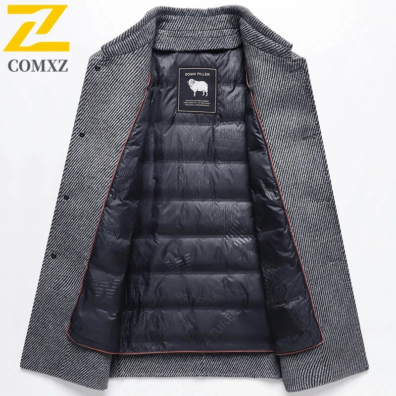 COMXZ Men Long Down Jacket Fashion Lapel Outdoor Office GlowCart