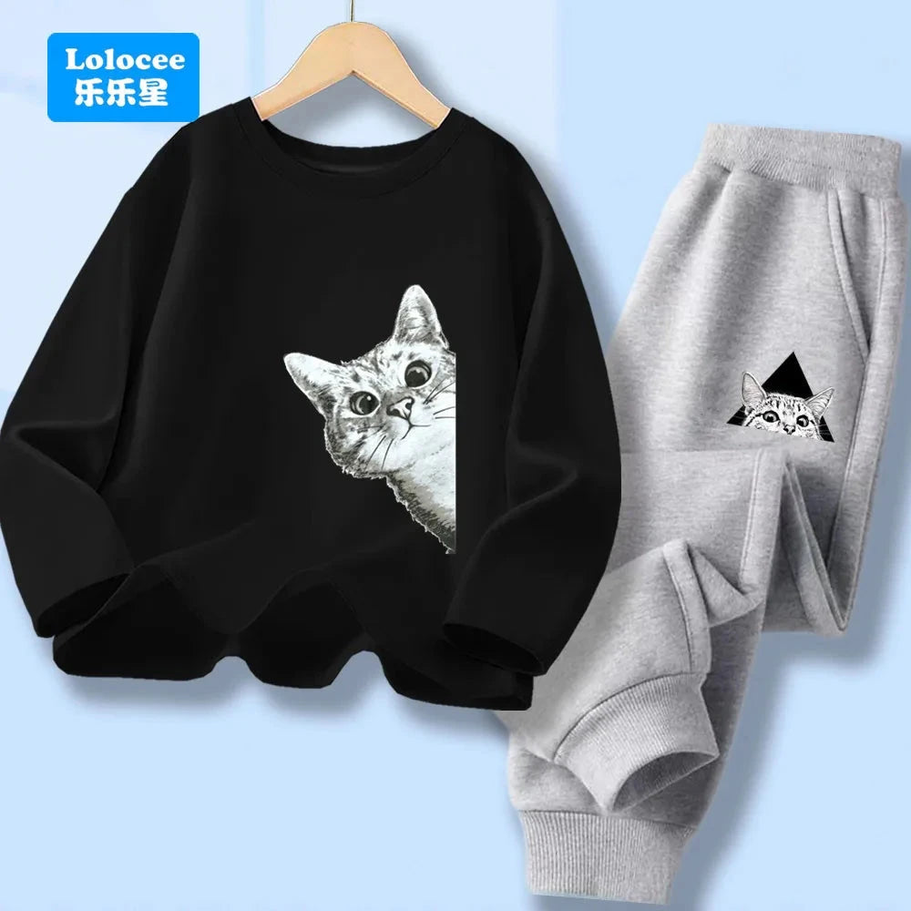 Spring Autumn Baby Boys Clothes Sets Kids Funny Cat Print Long Sleeve T-shirt Tops+ Pants Suits Boys' Tracksuit CLM1 GlowCart
