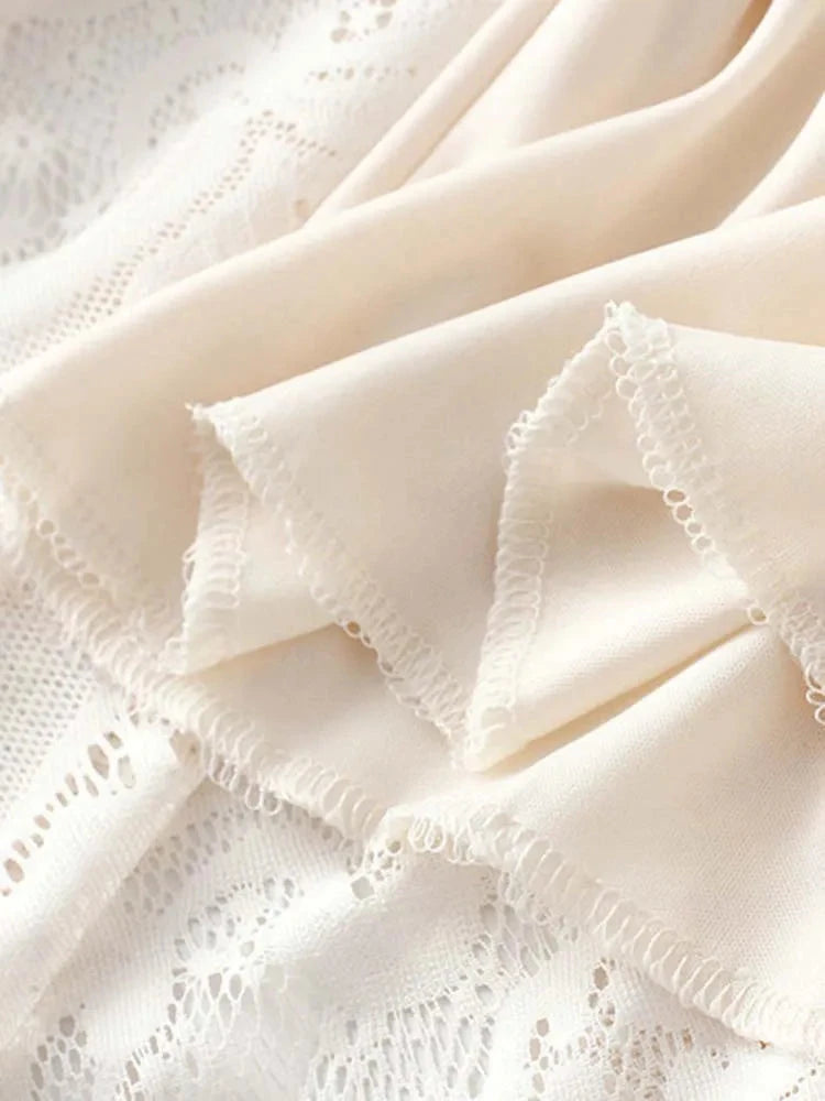 Spring Summer Women Lace Skirts Solid High Waist Elastic Vintage Elegant Office Ladies White Black Chic Long Skirts Jupe Longue GlowCart