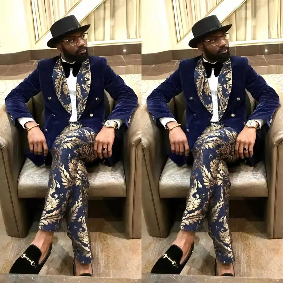 Latest Design Men's Suit Houndstooth Jacket Black Pants 2 GlowCart