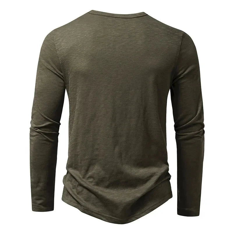 Autumn New Men's Cotton Button Long Sleeve  Henley Neck GlowCart