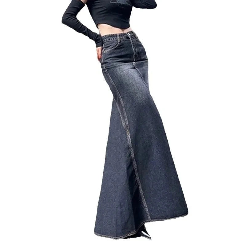 Maxi Skirt Women Casual Mermaid Streatwear High Waist Zipper Denim Skirts Y2k Streetwear Loose Long Mom Jeans Ankle Lenth Summer GlowCart
