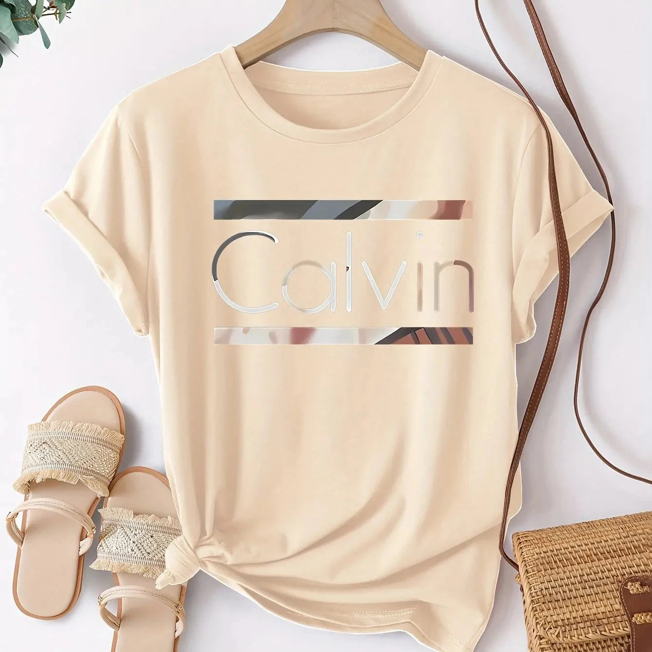 Women's Summer 100% Cotton Fashion Casual Calvin Letter GlowCart