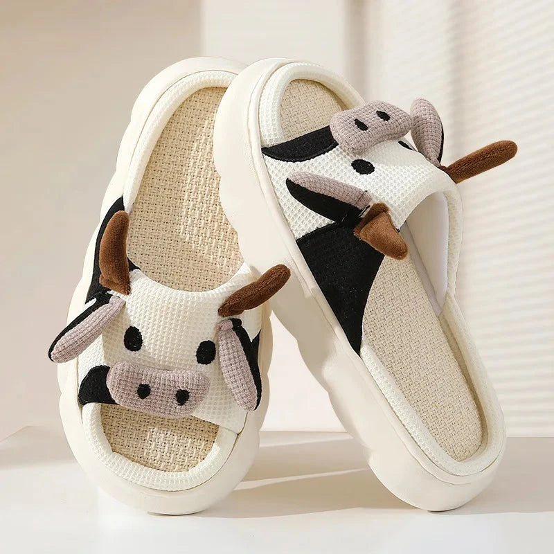 Cartoon Cute Cow House Slippers Women Platform Soft Sole GlowCart