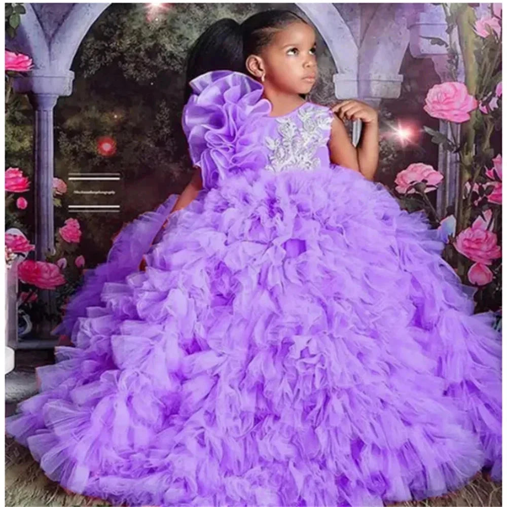 Flower Girls Dress For Wedding Luxury Purple Tulle Puffy GlowCart