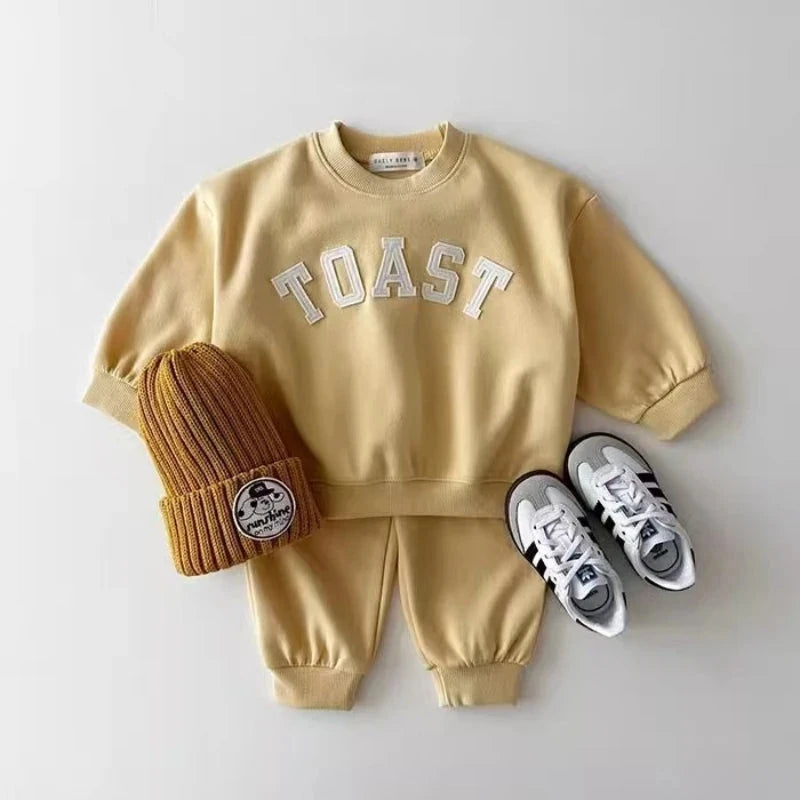 TZ2709 Korean Style Kids' Spring Autumn Casual Sports Outfit for Boys And Girls American Letter Hoodie And Pants Two-Piece Set GlowCart