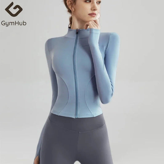 GymHUB Zip Fitness Long Sleeve Sports Jacket Yoga Shirt Quick Dry Gym Top Sunscreen Sportswear Running Coats GlowCart