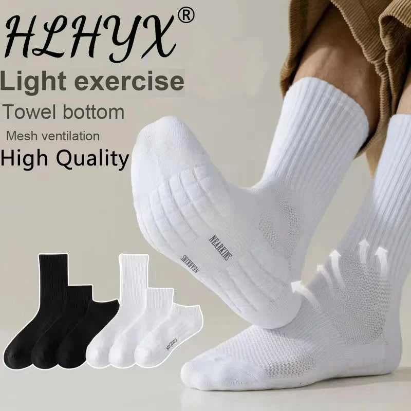 1pc 4pcs 5pcs 10pcs Socks Men's Cotton Spring Towel Bottom with Velvet Mid-tube White Stockings Thickened Sports Basketball Sock GlowCart
