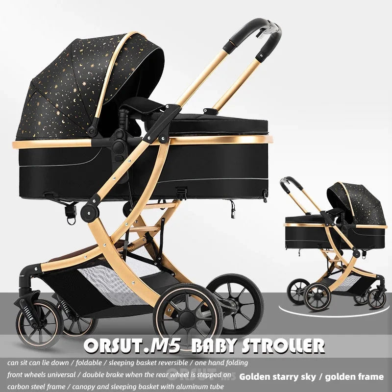 2025 New High-view Baby Stroller Can Sit or Lie Down, Lightweight and Foldable, Two-way Shock Absorption, Newborn Baby Hand Push GlowCart