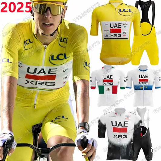 2025 Yellow Pink UAE Team Cycling Jersey Set Slovenia Tadej Pogacar Cycling Clothing Men France TDF Road Bike Suit Bib Shorts GlowCart