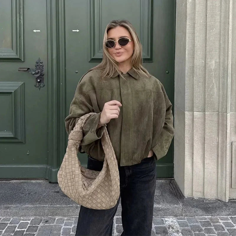 Women's Bomber Jackets Coats Fashion Turn-down Collar Long GlowCart