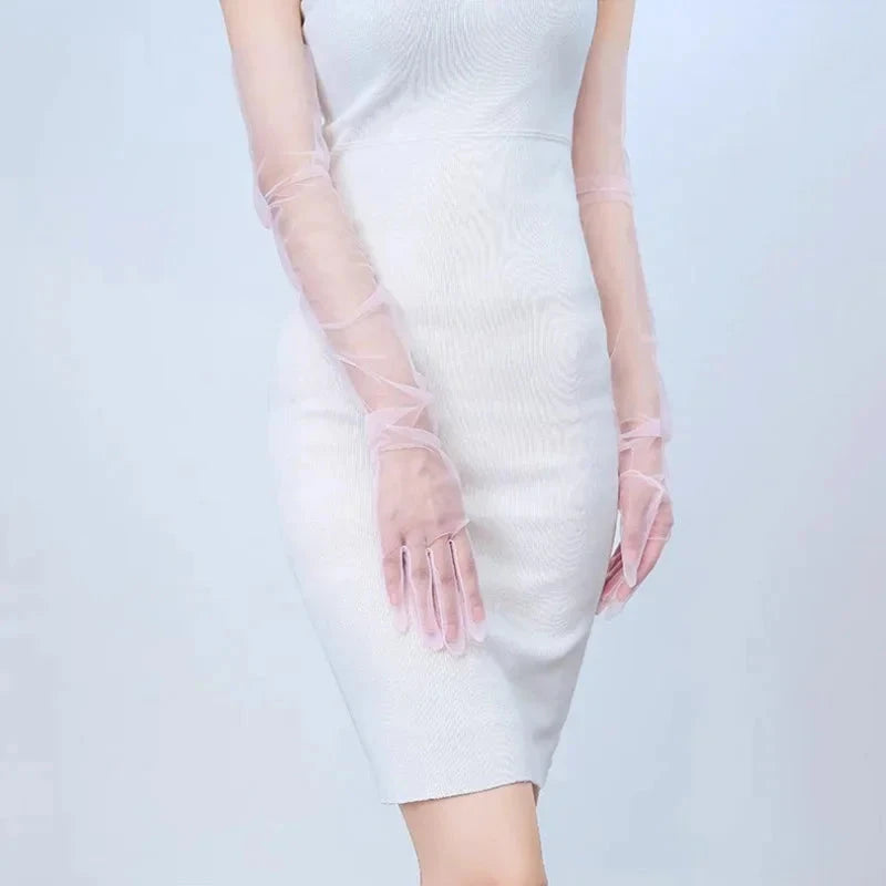 Women's Sexy Transparent Gloves Mesh Tulle Extra Long Gloves GlowCart