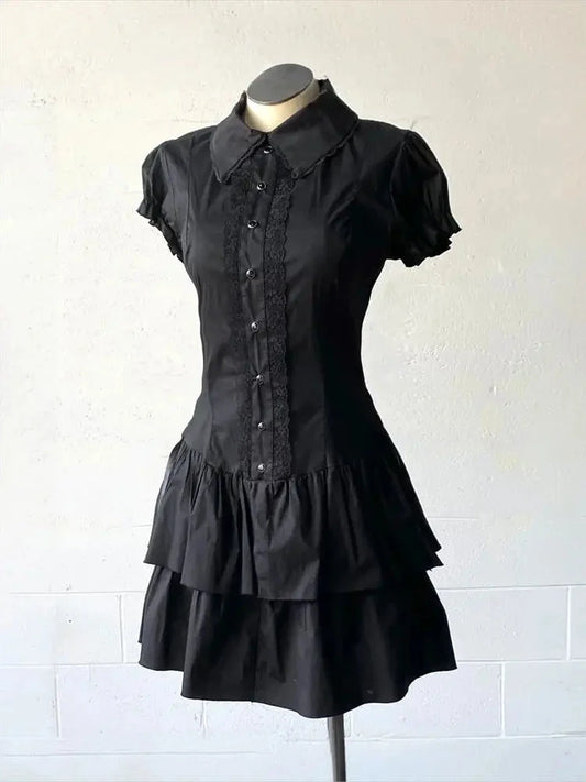 Summer Chic Vintage Black Short Sleeve Dress Women High GlowCart