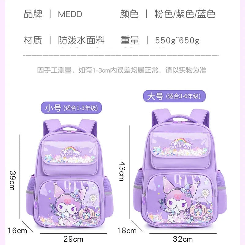 Pupil Schoolbag Backpack Lightweight Student Large Capacity Children's Cute Bags Cinnamoroll  Kuromi Sanrio My Melody Child GlowCart