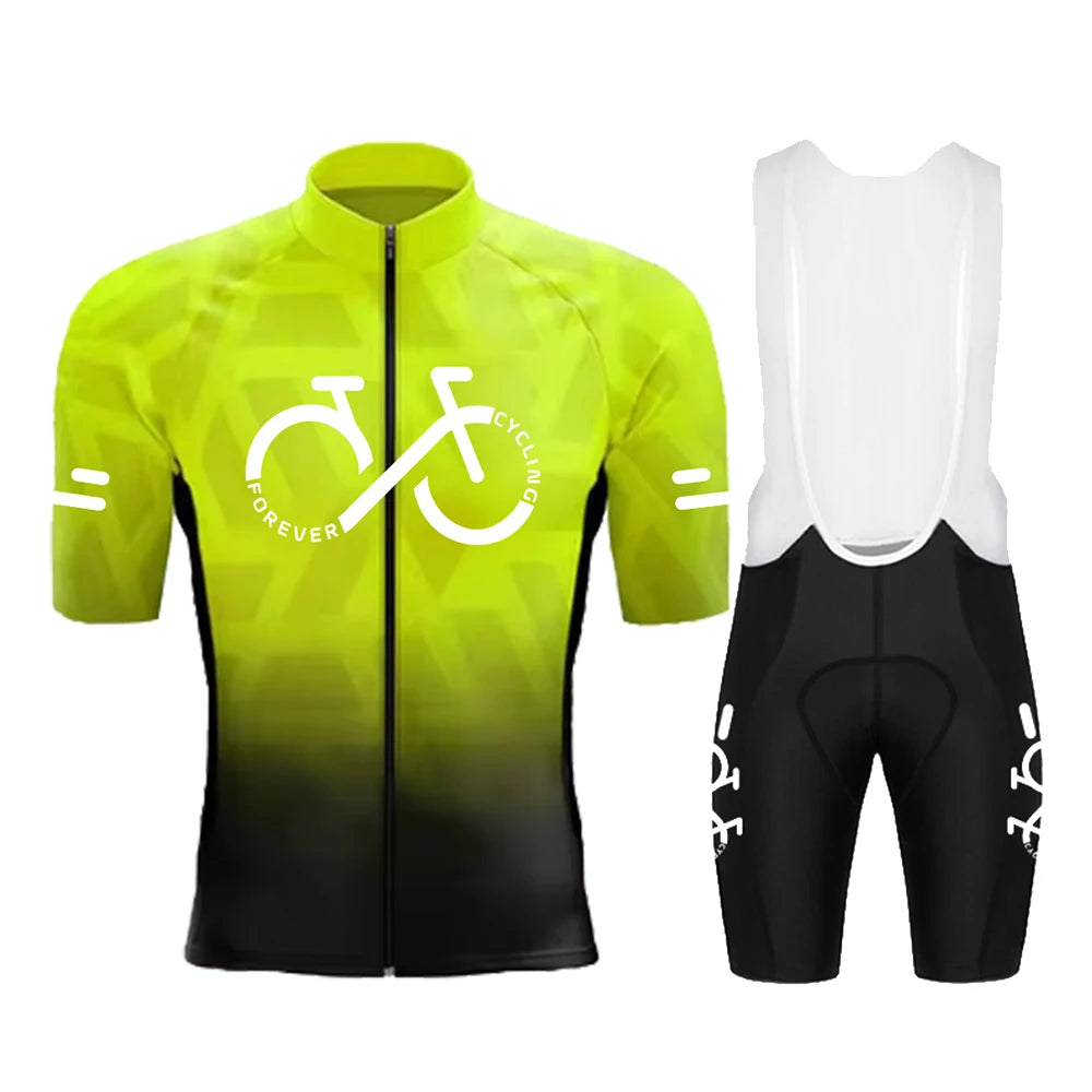 Cycling Jersey Set 2025 Summer Ropa Ciclismo Men's Short Sleeve Bicycle Cycling Clothing Gradient Color Breathable MTB Bike Wear GlowCart
