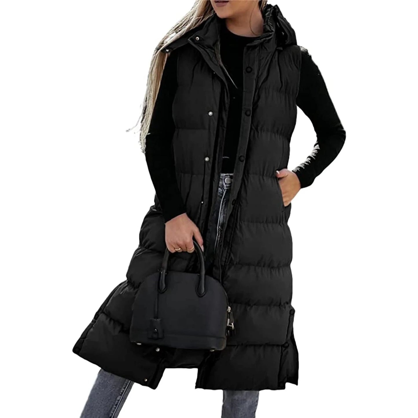 Women s Quilted Puffer Vest with Hood Sleeveless Zip-Up GlowCart