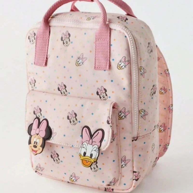 MINISO New Mickey Mouse Cartoon Fashion Backpack Women's Minnie Canvas School Bag Large Capacity Backpack Girls Mochila GlowCart