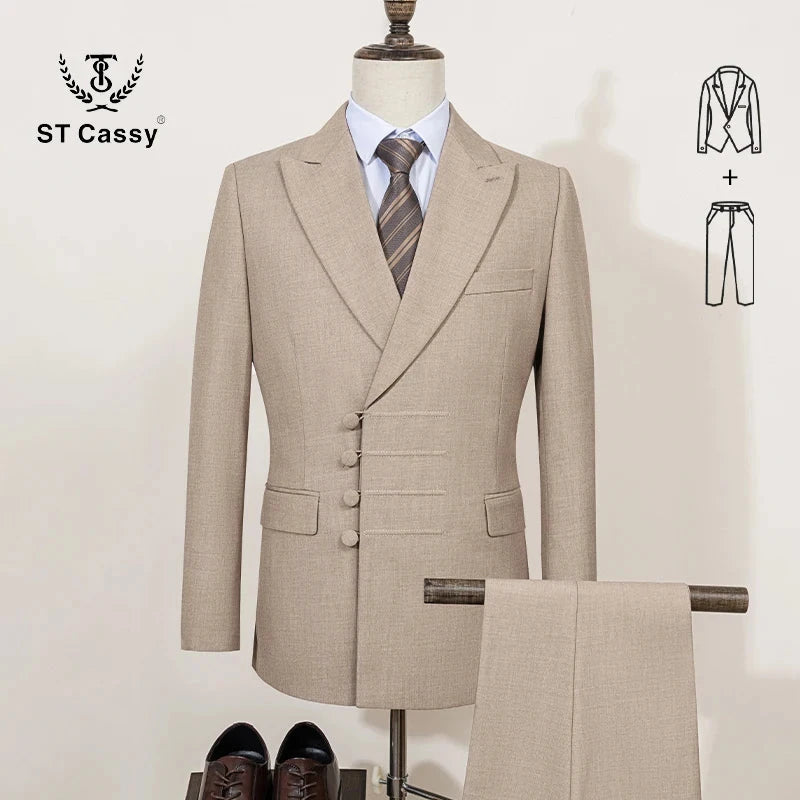 ST Cassy Elegant man suit for wedding peach Slim Fit Double GlowCart