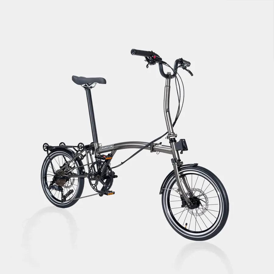 CRANSTON Lightweight Grey Disc Brake M/S 16-inch Portable Folding Bicycle 9 Speed Chrome-molybdenum Steel Retro Bike for Adult GlowCart